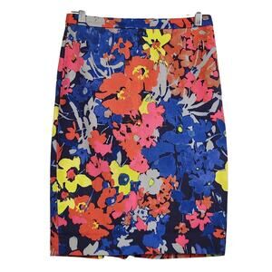 LOFT Womens Pencil Skirt Size 0 Multicolor Floral Print Cotton Blend Career EUC